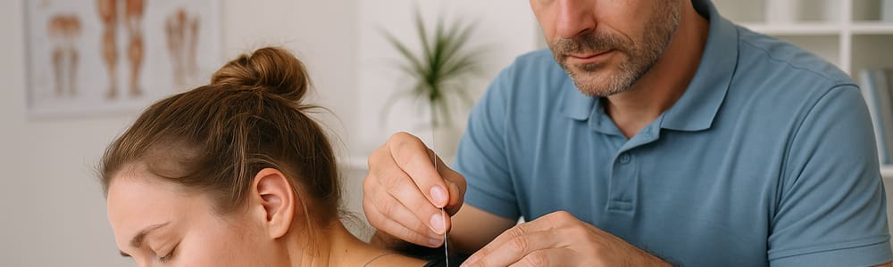 מטופל מקבל טיפול בדיקור יבש בקליניקה עם מחטים.